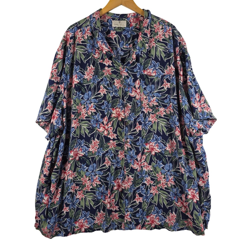 Oak Hill Button Down Mens 6XL Navy Blue Floral Tropical Hawaiian Lightweight